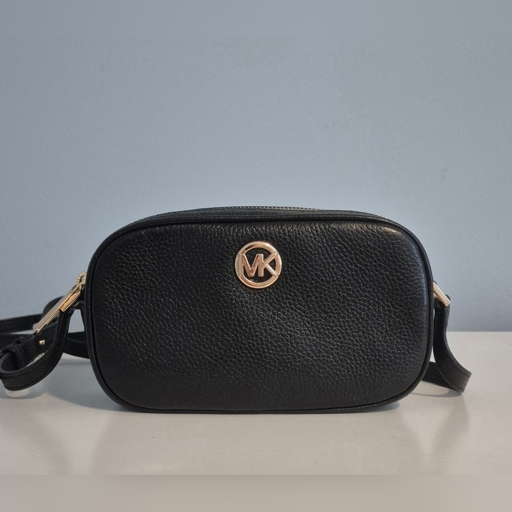 Michael Kors Black Pebbled Leather Double Zipper Crossbody Bag